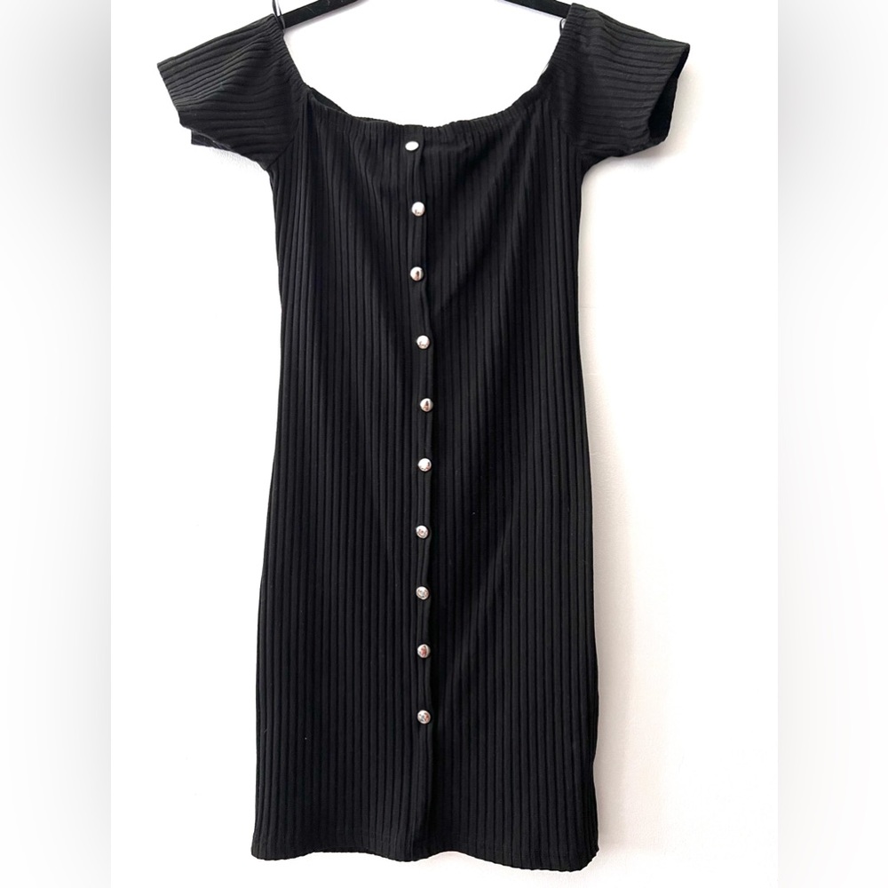 Black Button up short sleeve casual dress